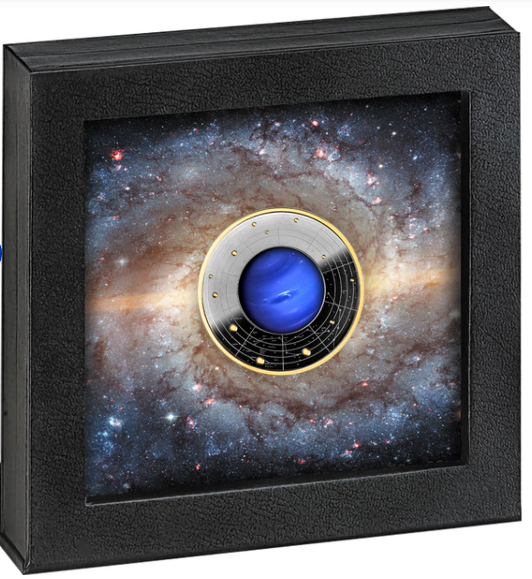 Cameroon 2021 500 Francs Silver Ruthenium Proof Coin - Solar System Series - Neptune with Magnifying Lens Coloured