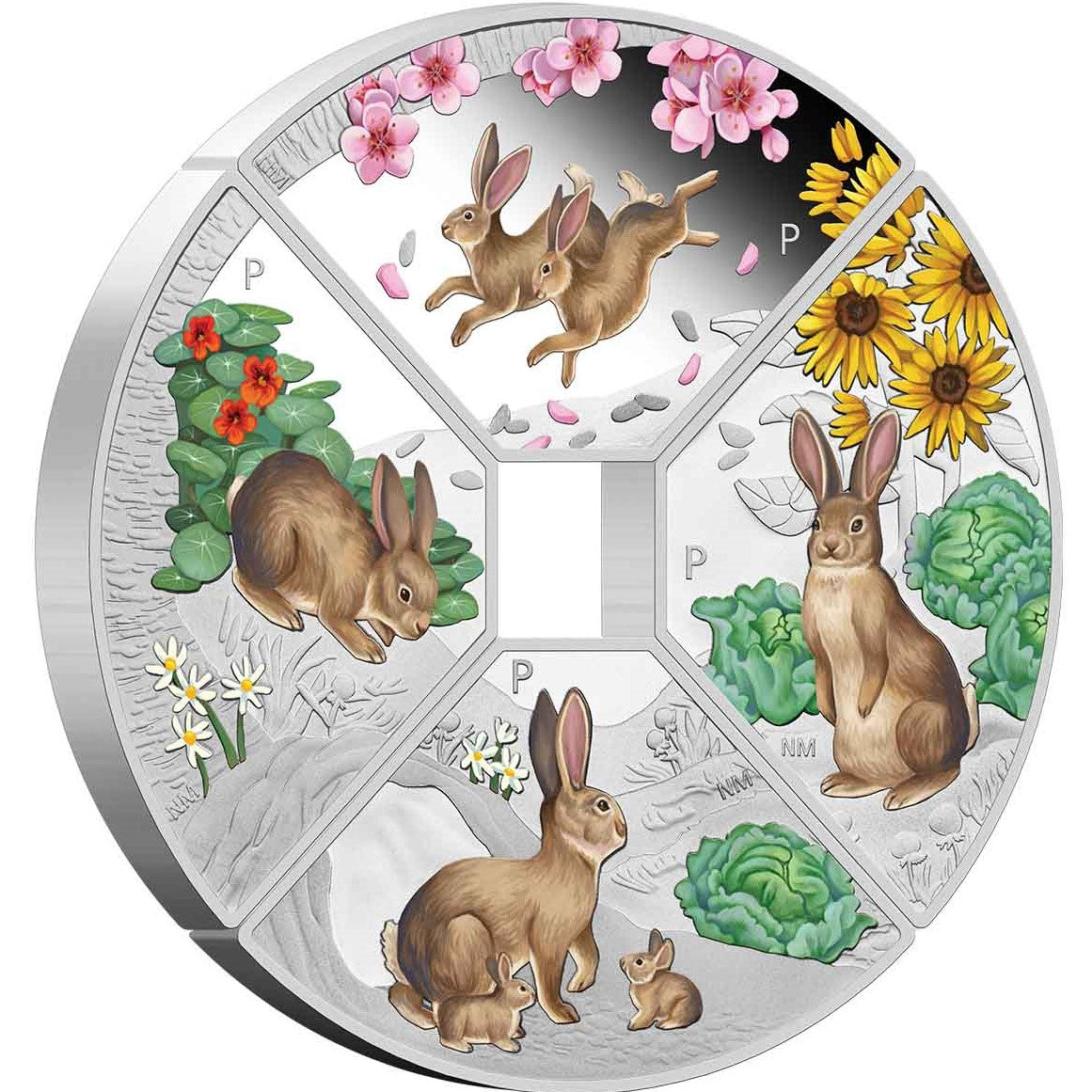 Tuvalu 2023 $1 Year of the Rabbit $1 Quadrant 1oz Silver Proof 4-Coin Set Perth Mint