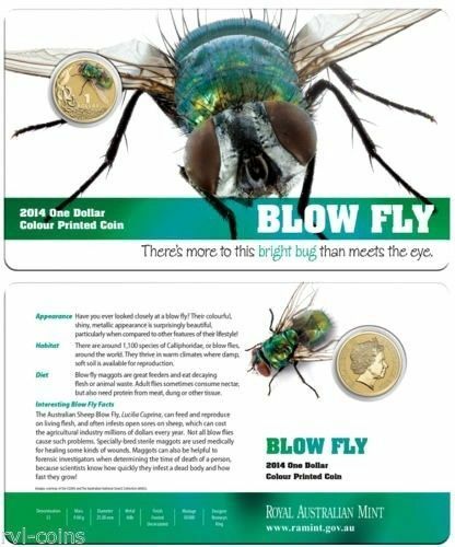 Australia 2014 $1 Coloured Uncirculated Bright Bugs Blowfly Low Mint 30,000