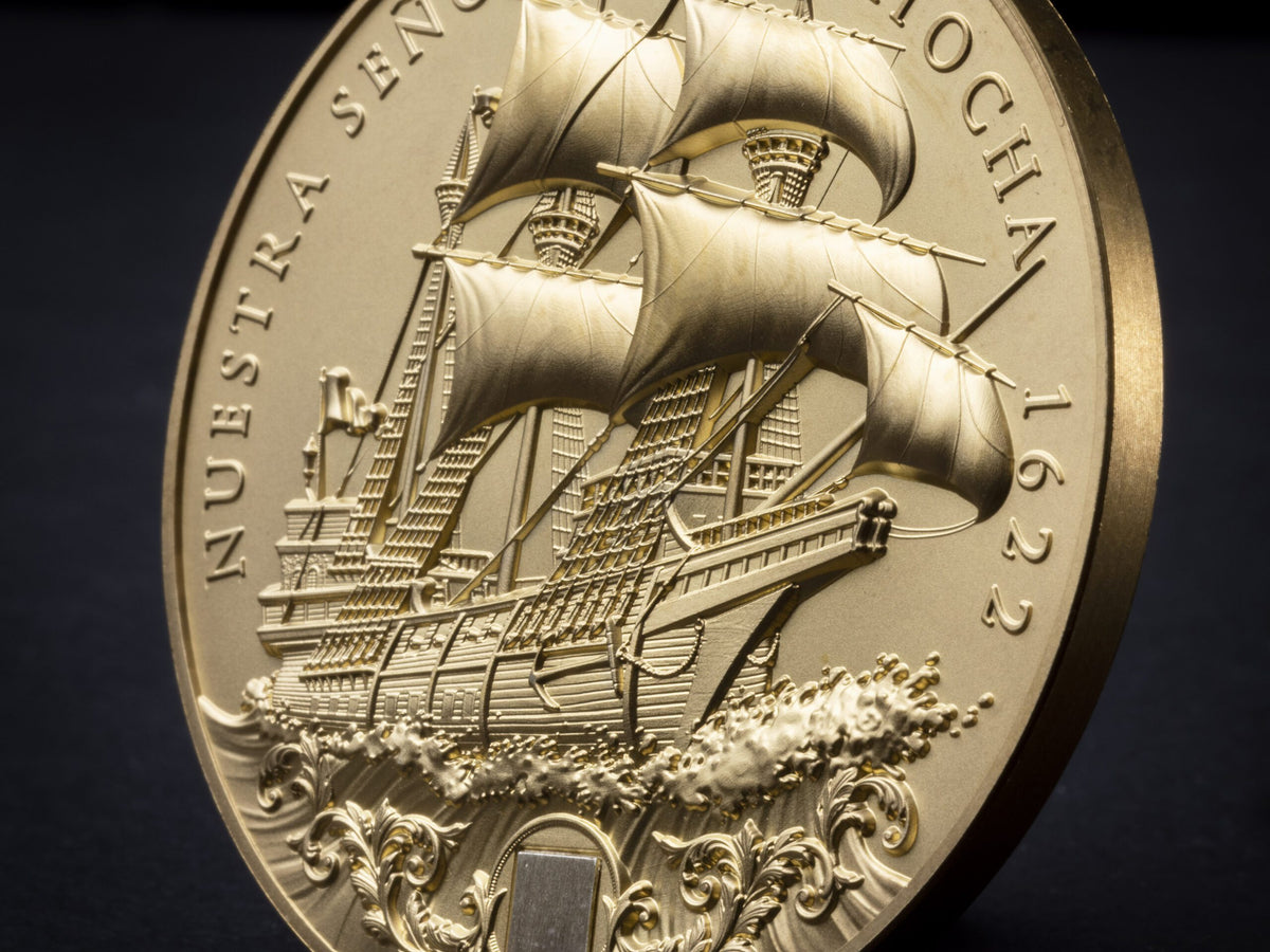 Niue 2022 $5 Nuestra Senora de Atocha 2 oz Gilded Silver with Sunken Treasure Inlay- 50 made