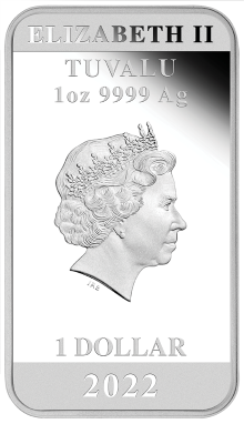 Tuvalu 2022 $1 60 Years of Bond 1oz Silver Proof Rectangular Coin