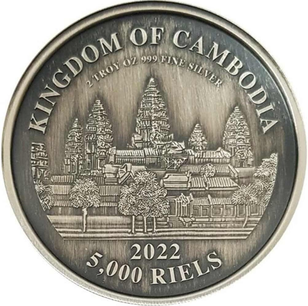 Cambodia 2022 5000 Riels Great Wall of China 2oz Silver Antique Coin Obverse