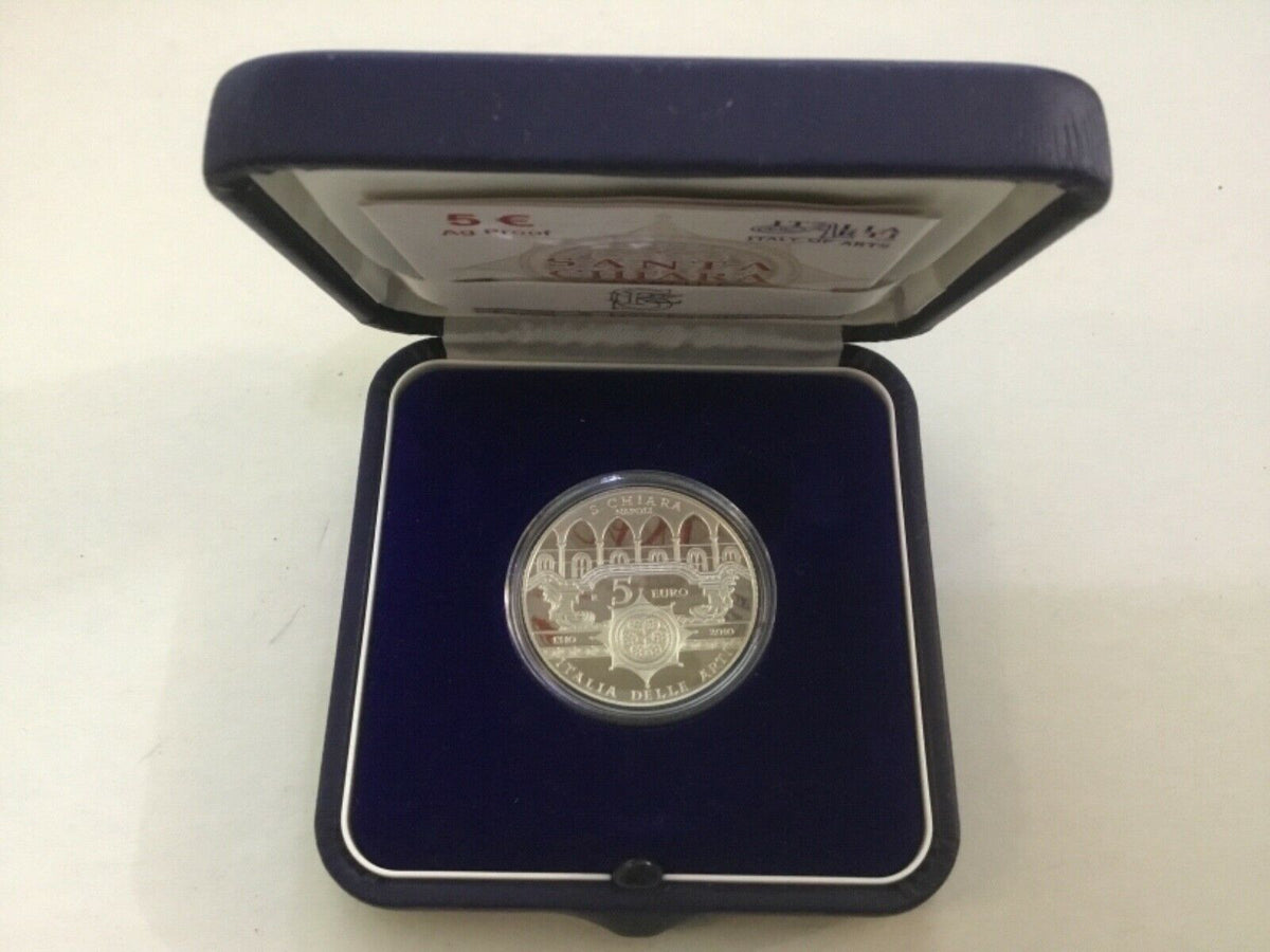 Italy 2010 5 Euro Santa Chiara 700th Anniversary Naples Silver Proof Case