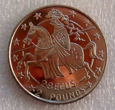 Gibraltar 1992 2.8 Ecus 2 Pounds Knight on Horse Uncirculated