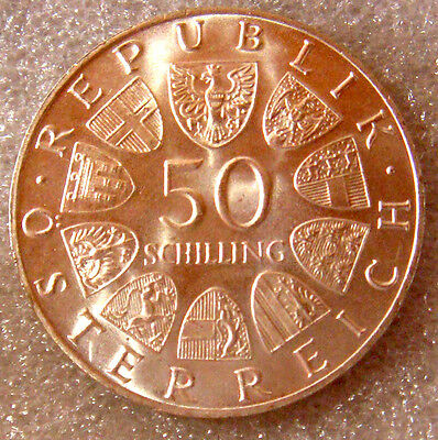 Austria 1967 50 Schillings Uncirculated 100th Birthday of the Blue Danube Waltz 90% Silver 34mm
