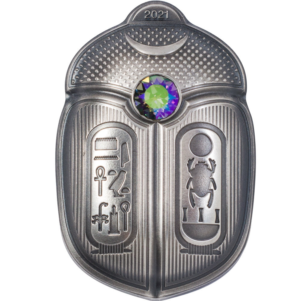 Palau 2021 $5 King Tut Scarab 1oz Silver Ultra-High Relief Antiqued Silver Proof Coin CIT Smartminting®