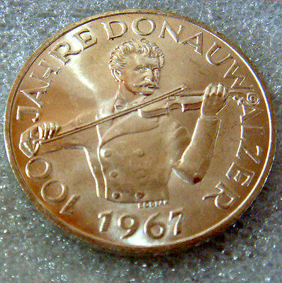 Austria 1967 50 Schillings Uncirculated 100th Birthday of the Blue Danube Waltz 90% Silver 34mm