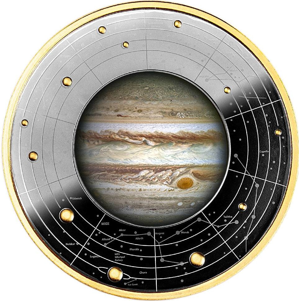 Cameroon 2021 500 Francs Silver Ruthenium Proof Coin - Solar System Series - Jupiter with Magnifying Lens Coloured