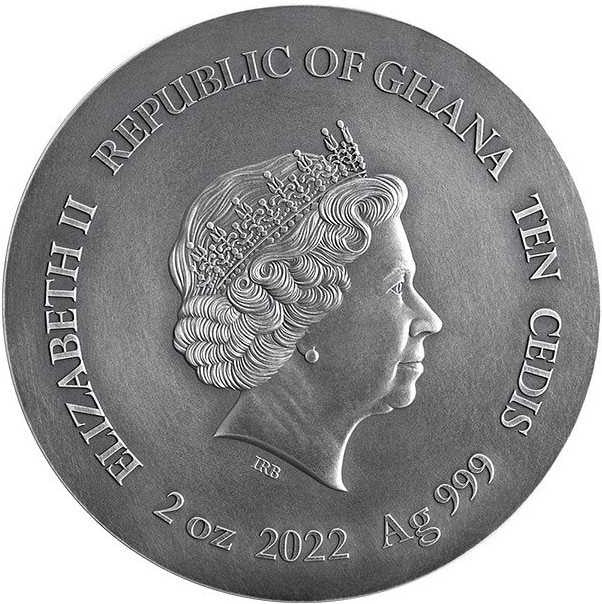 Republic of Ghana 2022 10 Cedis Wildlife in the Moonlight: American Eagle 2 Oz Antique Silver Selectively Gilded Coin