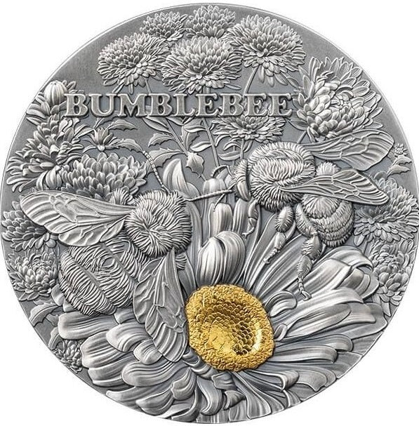 Ghana 2023 10 Cedis Bumblebee Nature Architects 2 Oz Antique Silver Gilded Coin