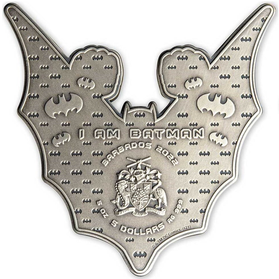 Barbados 2022 $5 Batman 5 oz Shaped Silver Antique Finish