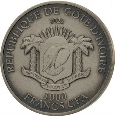 Ivory Coast 2022 1000 Francs Elephant -Big Five 1 Oz Antique Silver Coin