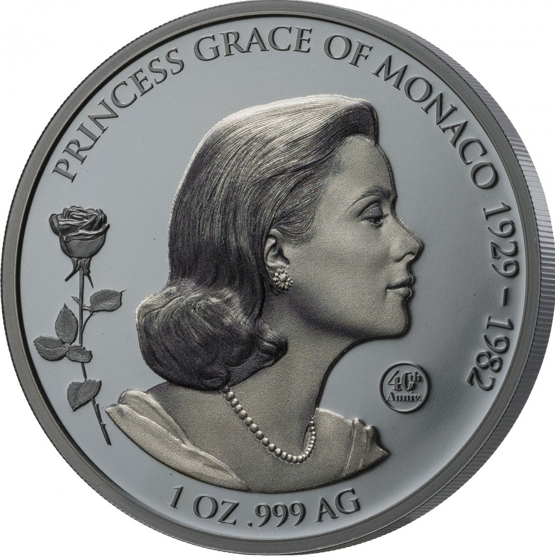 Samoa 2022 $5 Princess Grace of Monaco / Grace Kelly 40th Anniversary 1oz .999 Silver Coin Shadow Minting Technique