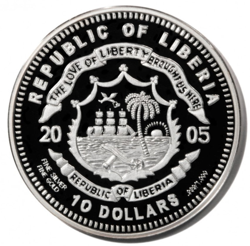 Liberia 2005 $10 Proof Belize Jaguar Gold Plated Silver Diamond Eyes