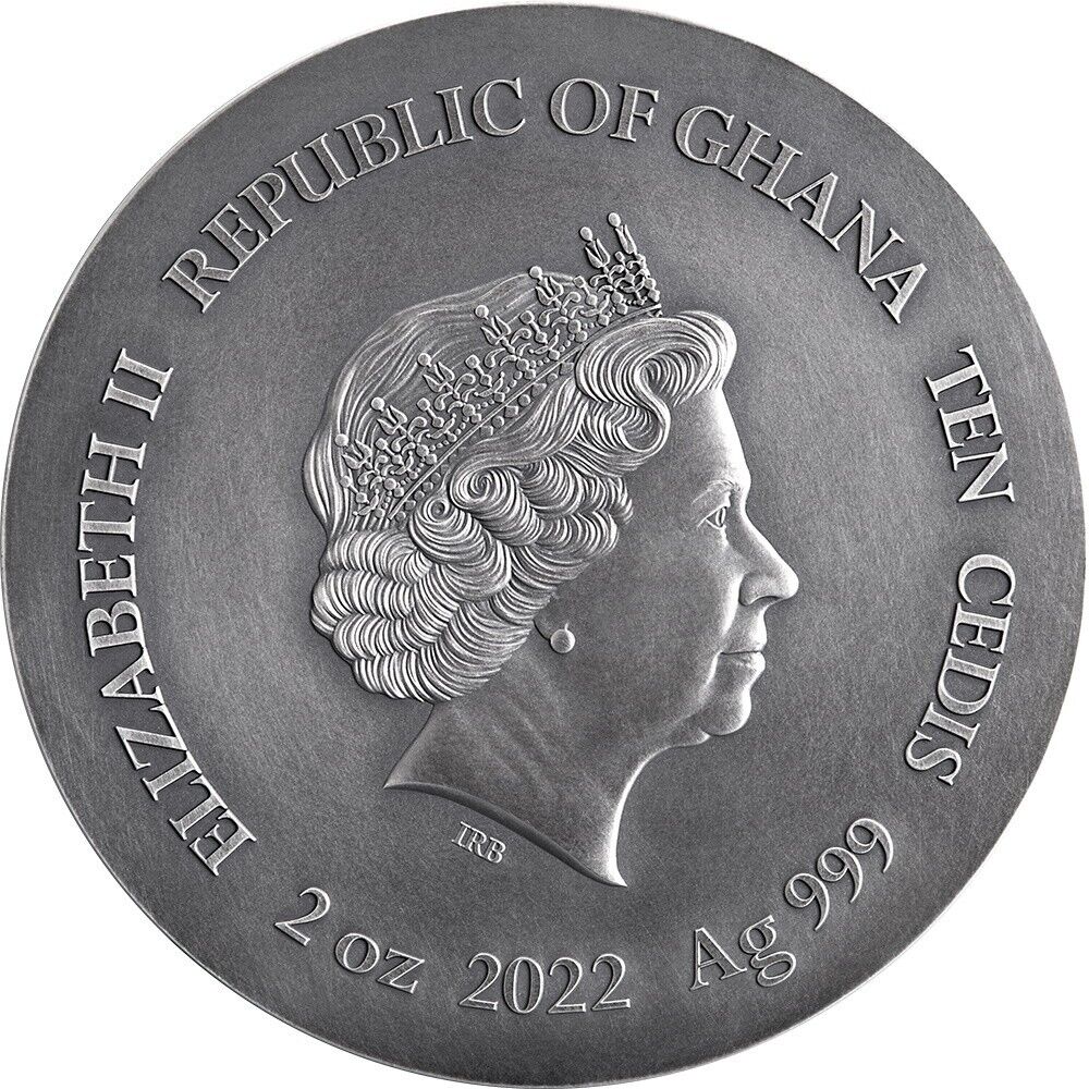 Republic of Ghana 2022 10 Cedis Wildlife in the Moonlight: American Eagle 2 Oz Antique Silver Selectively Gilded Coin