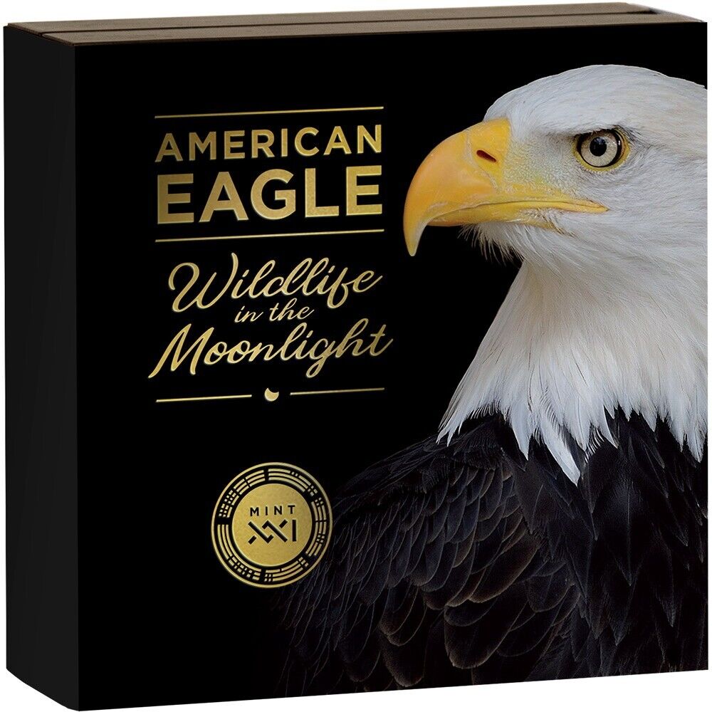 Republic of Ghana 2022 10 Cedis Wildlife in the Moonlight: American Eagle 2 Oz Antique Silver Selectively Gilded Coin