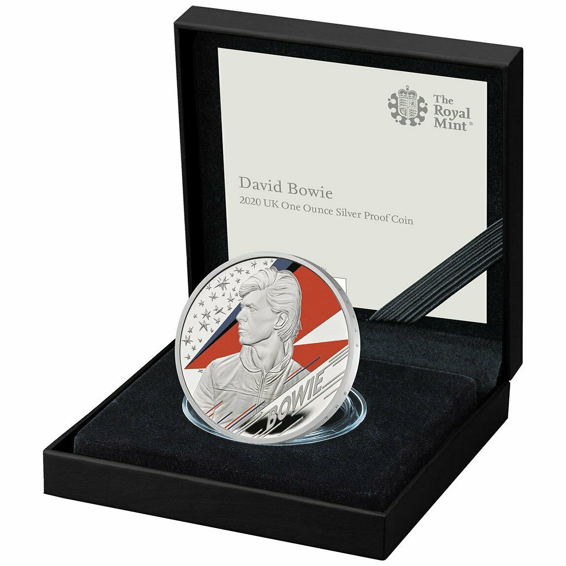 United Kingdom 2020 £2 David Bowie .999 Silver Proof Coin Reverse Presentation case, Certificate of Authenticity and Capsule.