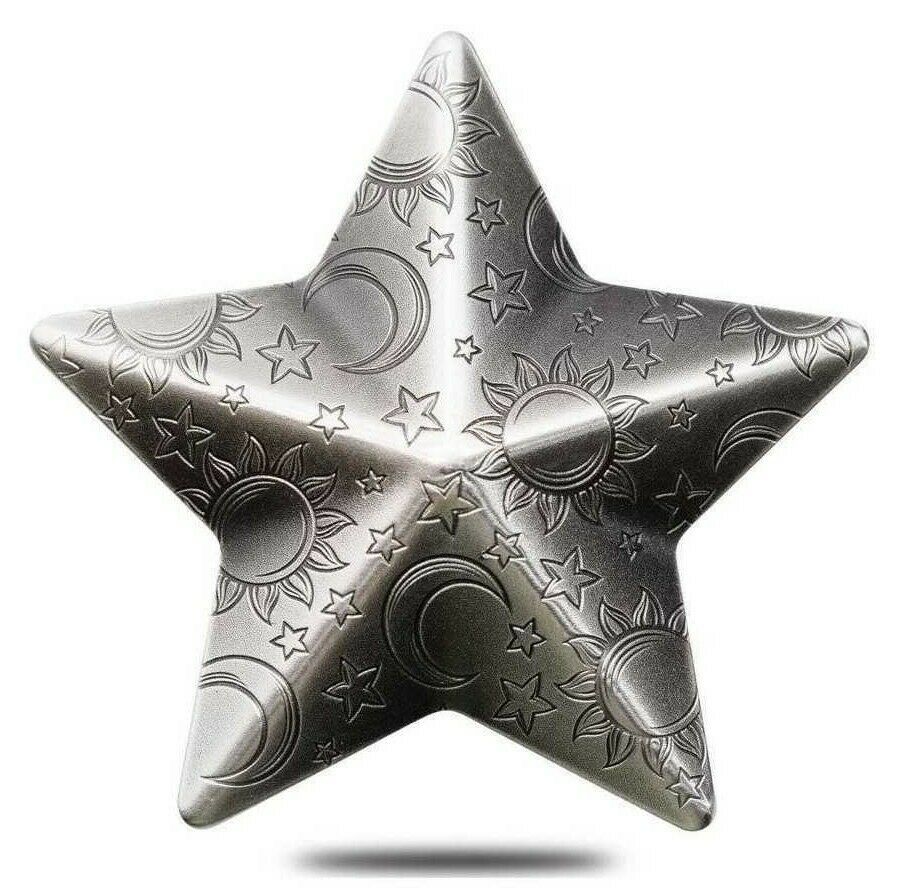 Palau 2018 $5 Twinkling Star 1 oz .999 Silver Antique Coin Reverse conves Pattern on Star