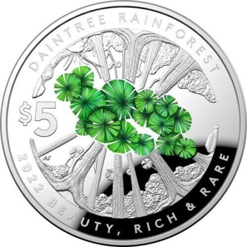 Australia 2022 $5 Daintree Rainforest - Beauty Rich Rare Series 1oz Domed Coloured Silver Proof Coin