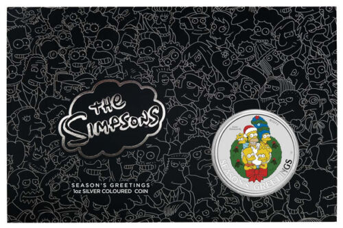 Tuvalu $1 2022 The Simpsons Season’s Greetings Christmas 1oz .9999 Silver Colour Coin In Card
