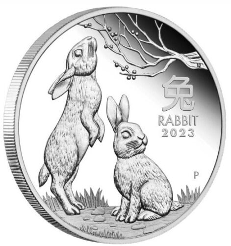 Australia 2023 $1 Year of the Rabbit 1 oz Silver Trio 3 x 1oz 99.99% Silver Gilded, Coloured and Proof Coins - Lunar Series III - Perth Mint