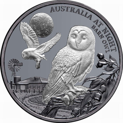 Niue 2022 $1 Barn Owl Australia At Night 1 Oz Pure Silver Black