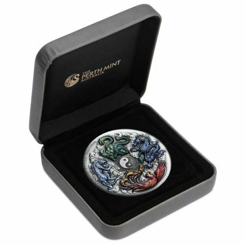 Tuvalu 2021 $5 Chinese Ancient Mythical Creatures Coloured 5oz Silver Antiqued Coin