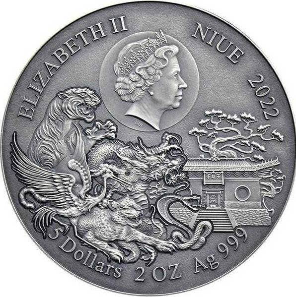 Niue 2022 $5 Shaolin Crane Kung Fu Martial Art Styles 2 Oz Antiqued Silver Coin