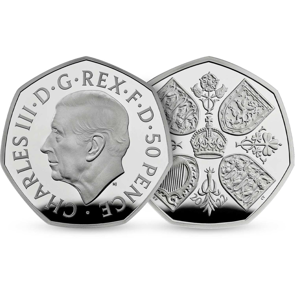 United Kingdom 2022 50p King Charles III Queen Elizabeth II Tribute Silver Proof Piedfort