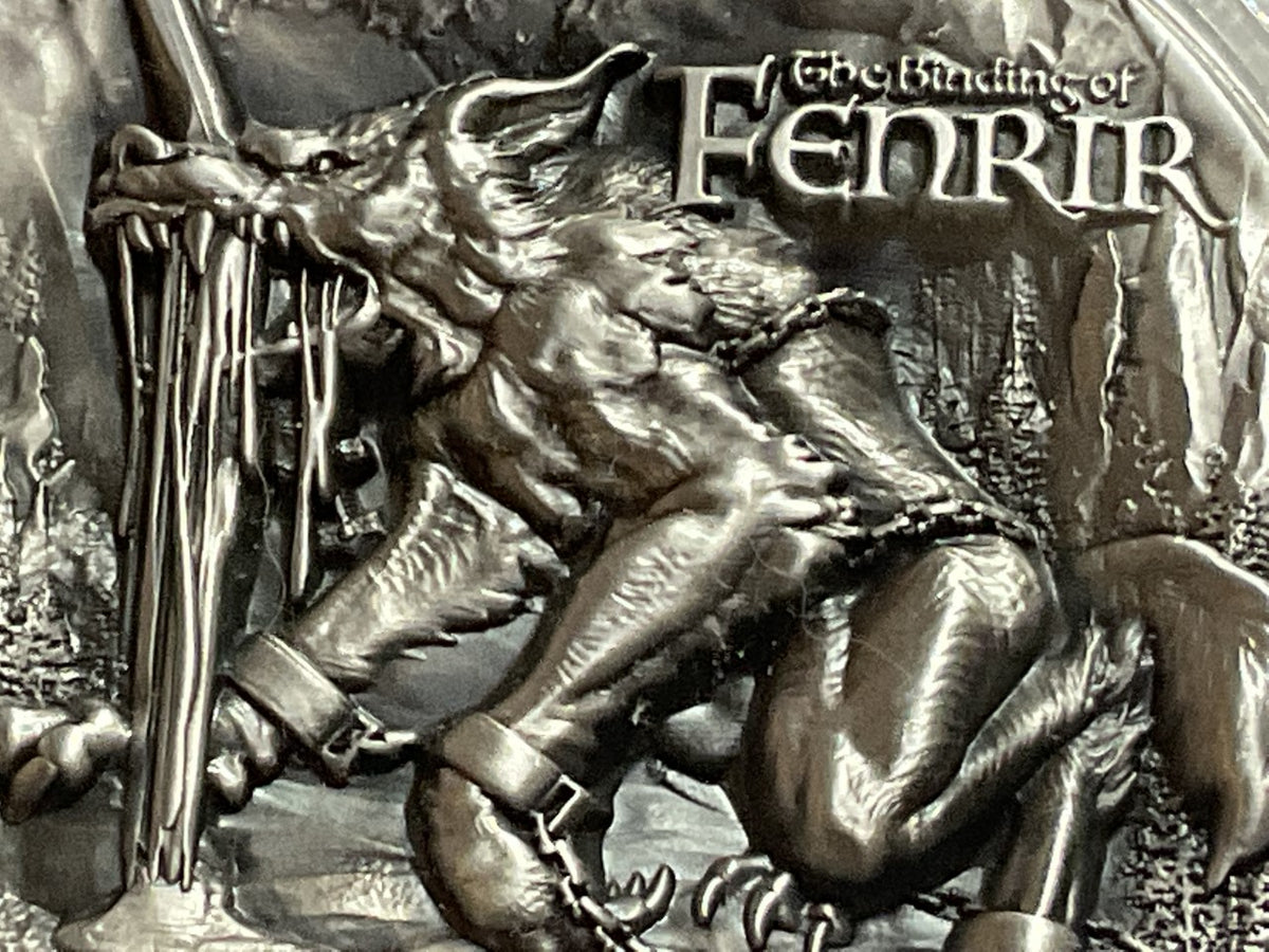 Republique du Tchad 2021 10000 Francs Binding of Fenrir 2 Oz Antiqed Silver 11.5 oz Copper Coin