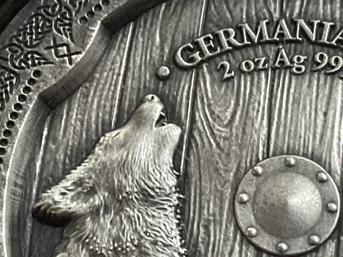 Germania Mint 2022 10 Mark Hildegard Valkyries 2 oz Pure Silver Antique Finish UHR Coin