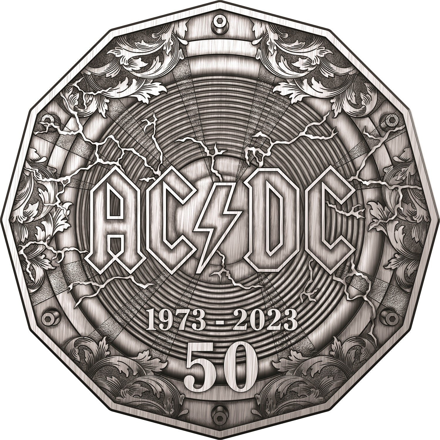 Australia 2023 50 Cent 50th Anniversary of AC/DC (ACCA DACCA) Silver Antiqued Coin Reverse