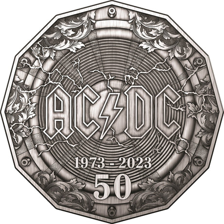 Australia 2023 50 Cent 50th Anniversary of AC/DC (ACCA DACCA) Silver Antiqued Coin Reverse