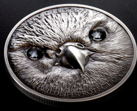Mongolia 2016 500 Togrog Wildlife Protection Saker Falcon .999 1oz Antique Silver Reverse