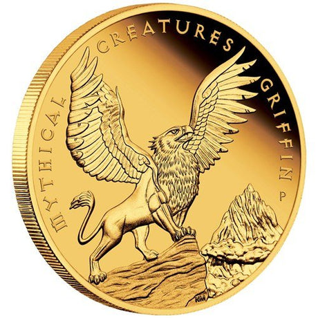 Australia 2022 $100 Mythical Creatures Griffin 2022 1oz .9999 Gold Proof Coin Angle showing rim and reeding