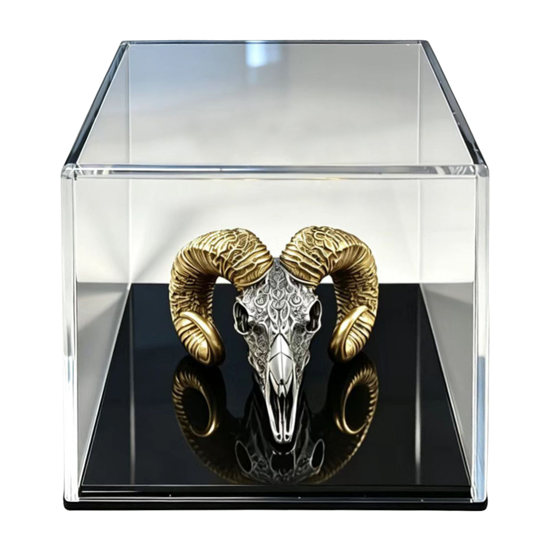 Cameroon 2026 2000 Francs CFA Carved Ram Skull THE SOVEREIGN 2 oz .999 Silver Antiqued 3D Shaped Coin with Gilded horns  and ornately detailed filigree like surface.