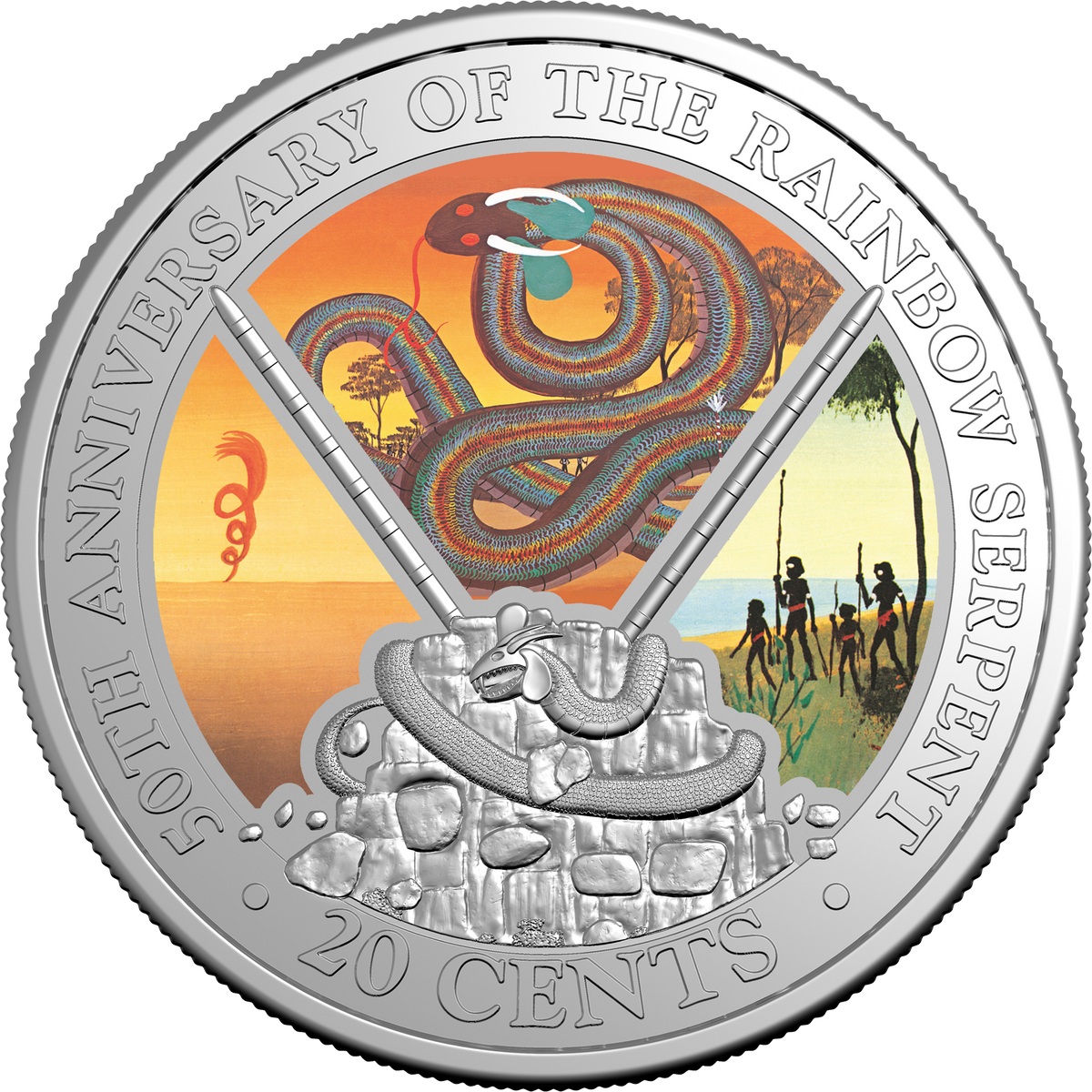 Australia  2025 20 Cents The Rainbow Serpent 50th Anniversary Cupro-Nickel Coloured Uncirculated Coin