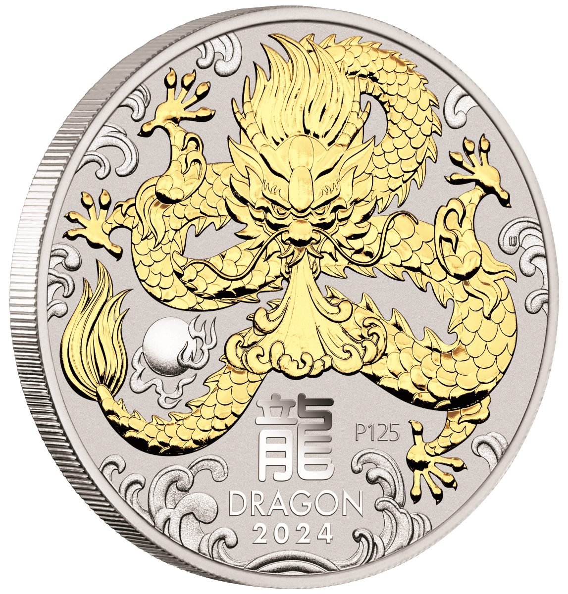 Australian Lunar Series III 2024 $1 Year of the Dragon 1oz .9999 Silver Gilded Coin Perth Mint