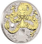 Australian Lunar Series III 2024 $1 Year of the Dragon 1oz .9999 Silver Gilded Coin Perth Mint