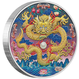 Colorful dragon design on a coin with intricate details
