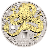 Australian Lunar Series III 2024 $1 Year of the Dragon 1oz .9999 Silver Gilded Coin Perth Mint