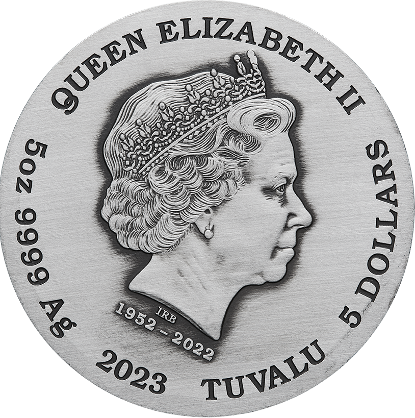 Tuvalu 2023 $5 Fu Lu Shou 5oz .9999 Antique Silver Perth Mint