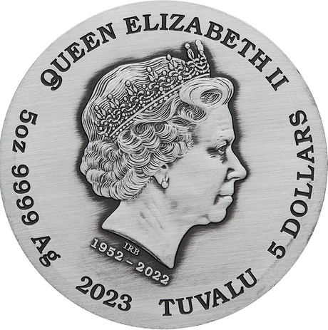 Tuvalu 2023 $5 Fu Lu Shou 5oz .9999 Antique Silver Perth Mint