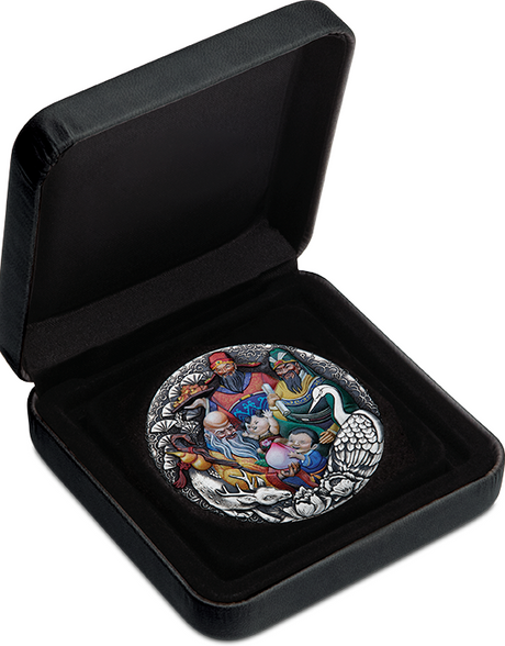 Tuvalu 2023 $5 Fu Lu Shou 5oz .9999 Antique Silver Perth Mint