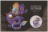 Australia 2024 Lunar Series III $1 Year of the Dragon Purple 1oz .9999 Silver Coin in Card Perth Mint