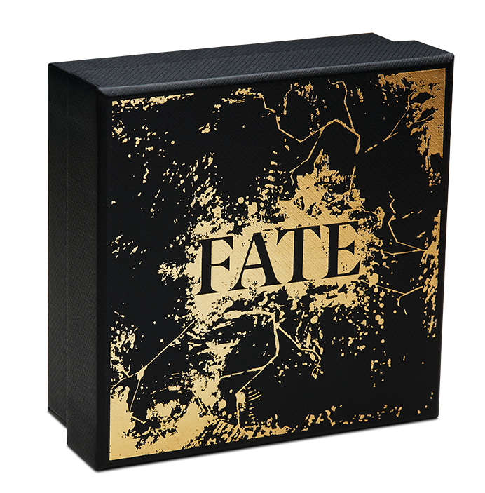 A black box with metallic overprint for Tuvalu 2025 $2 THE MOIRAI- FATE High Relief .9999 2 Oz Antique Silver Coin