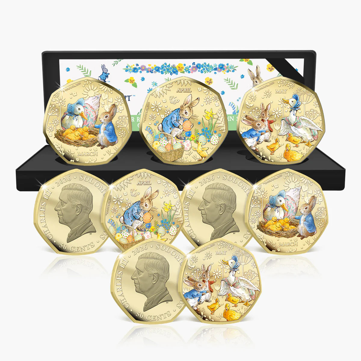 Solomon Islands 2026 50 Cents PETER RABBIT TALES OF SPRING  24 Karat Gold Plating Proof-like Limited Edition Box Set Reverse and Obverse
