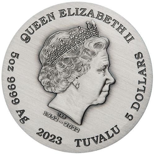 Tuvalu 2023 $5 12 Lunar Animals 5oz 99.99% Silver Antiqued Coloured Coin