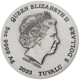 Tuvalu 2023 $5 12 Lunar Animals 5oz 99.99% Silver Antiqued Coloured Coin