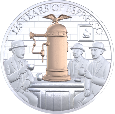 Pitcairn Islands 2026 $5 125 Years of Espresso 2oz .999 Silver Proof Coin Reverse